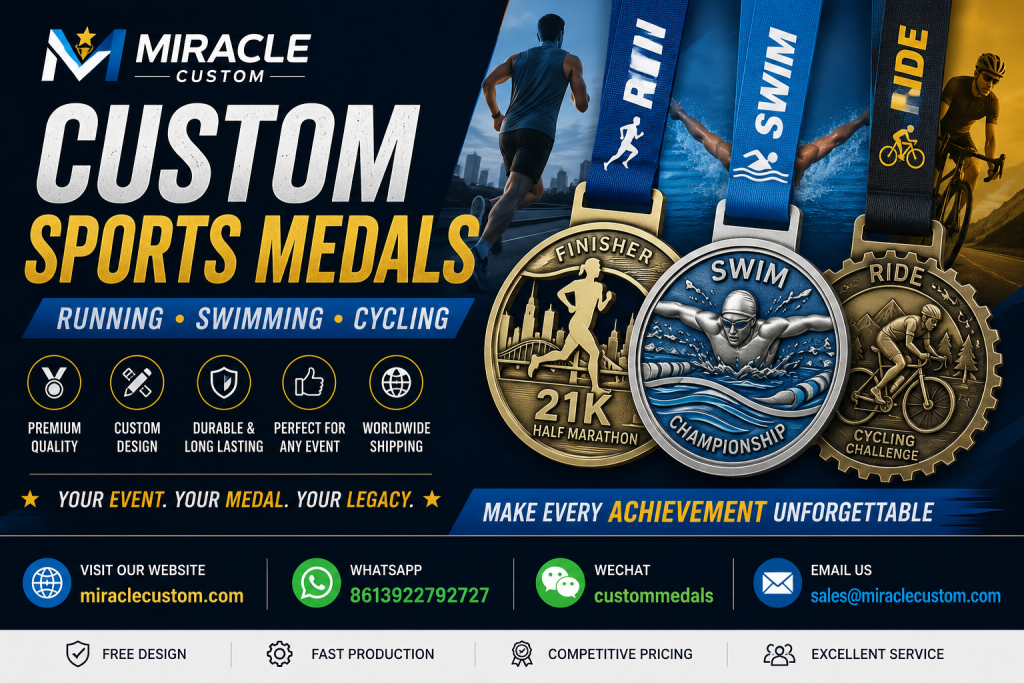 Custom Sports Medals for Running, Swimming and Cycling