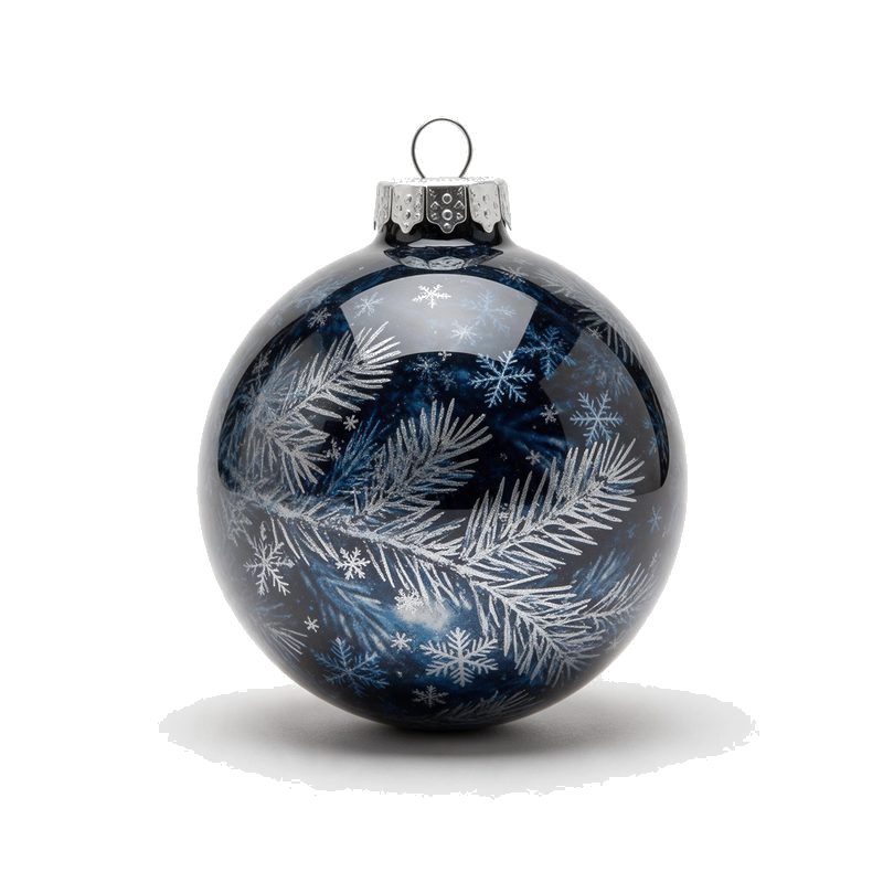 printed epoxy dome christmas bauble ornament with a glossy winter pine and snowflake pattern