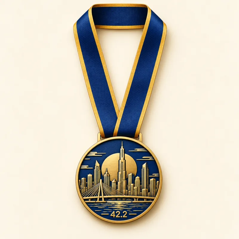 Skyline 42.2 medal design — front view with complete satin neck ribbon