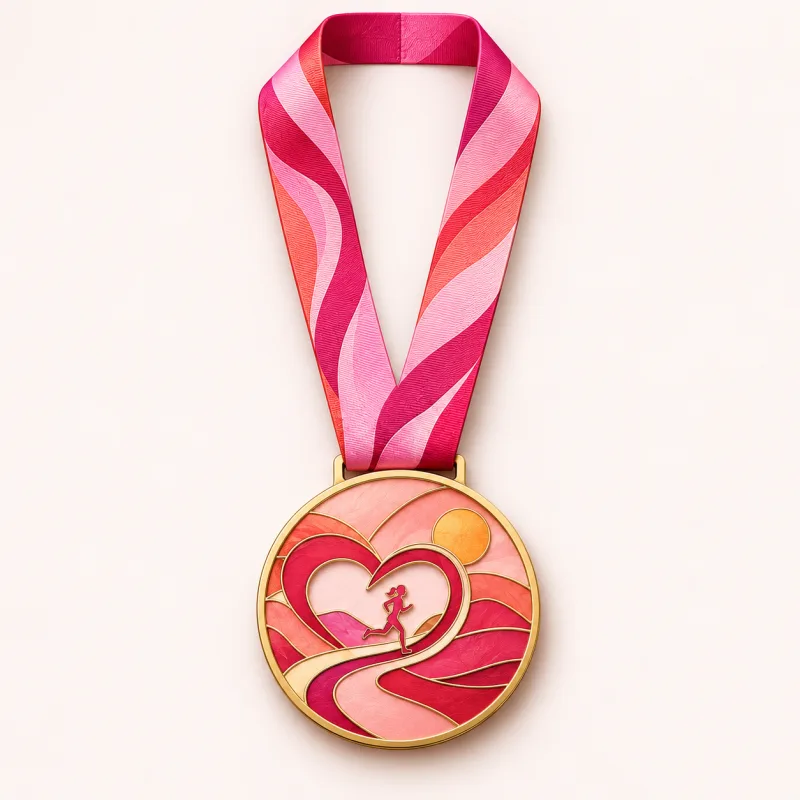 Miles with Heart medal design — front view with complete satin neck ribbon