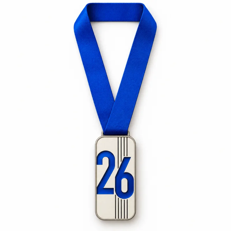 Edition 26 medal design — front view with complete satin neck ribbon