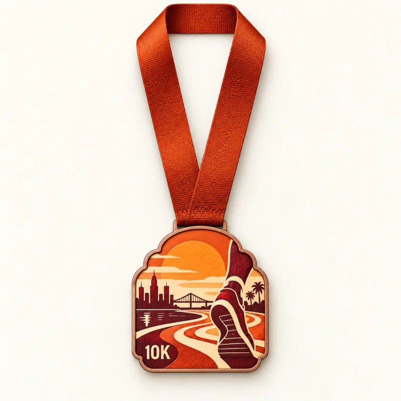 Sunday Run Club medal design — front view with complete satin neck ribbon