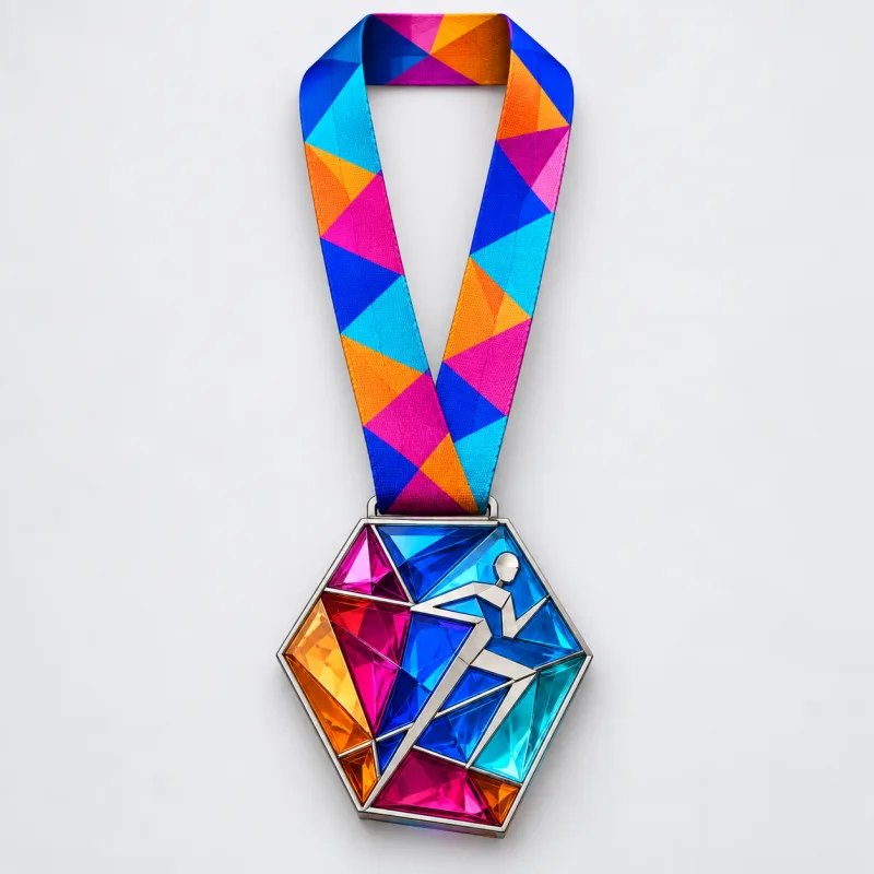Prism Pace medal design — front view with complete satin neck ribbon