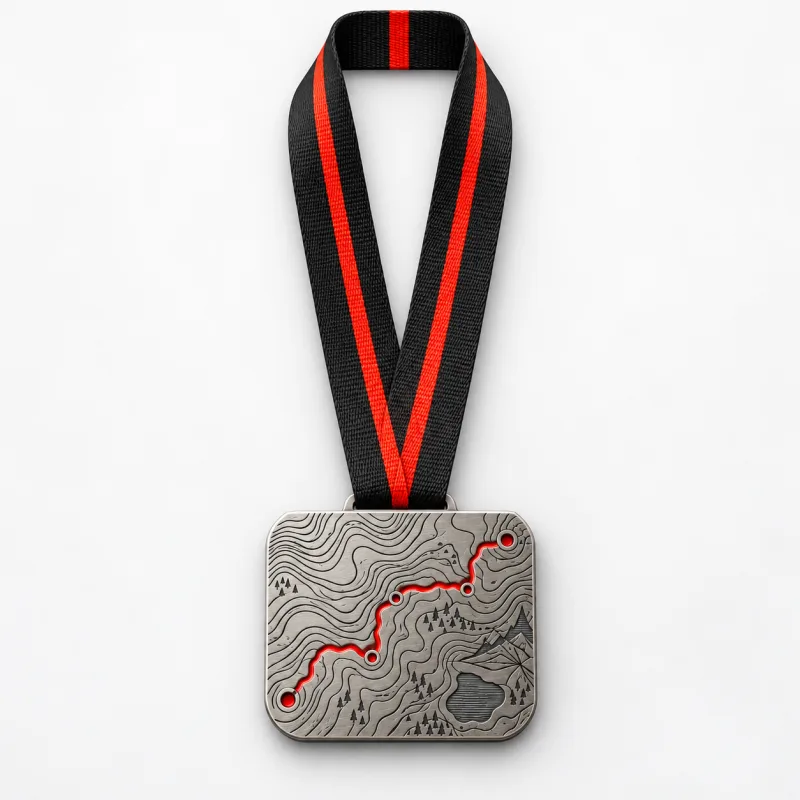 Contour Lines medal design — front view with complete satin neck ribbon