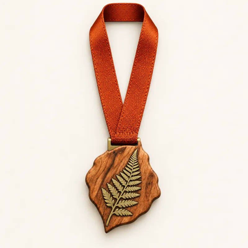 Fern & Grain medal design — front view with complete satin neck ribbon