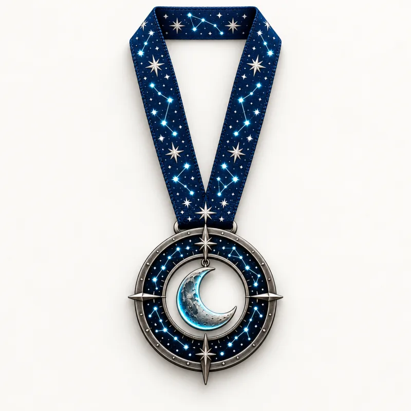 Night Navigator medal design — front view with complete satin neck ribbon