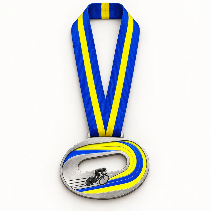 Track Velocity medal design — front view with complete satin neck ribbon