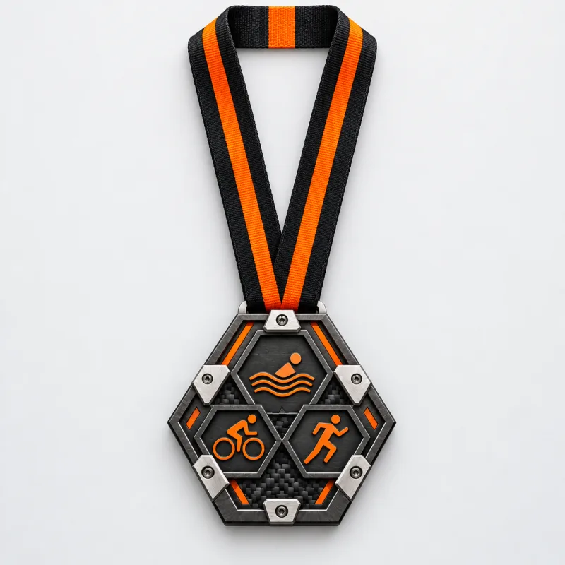 Carbon Circuit medal design — front view with complete satin neck ribbon