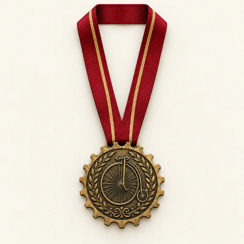 Heritage Ride medal design — front view with complete satin neck ribbon