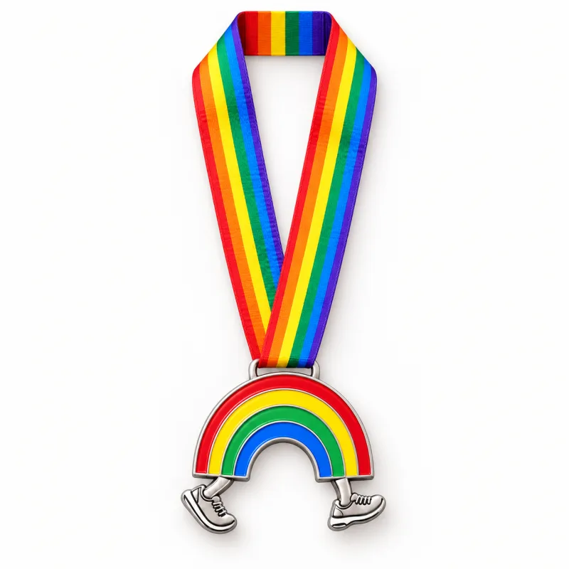 Rainbow Together medal design — front view with complete satin neck ribbon