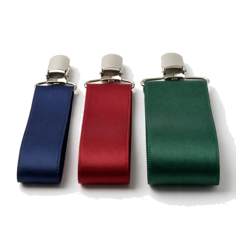 three medal ribbons in different widths, 20 mm 25 mm and 38 mm, laid parallel in navy, red and green