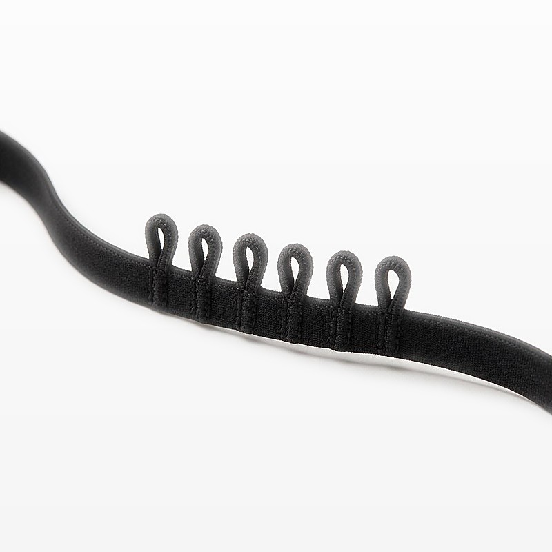 row of six stitched gel loops along a black elastic race belt